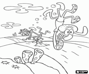 desenho de Lula Molusco Tent�culos no momento de seu acidente de bicicleta para colorir