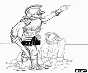 desenho de Luta entre dois gladiadores no anfiteatro, o vencedor pediu ao p�blico a oportunidade de matar o vencido para colorir
