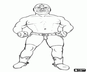 desenho de Lutador profissional com a m�scara pronto para o combate, o wrestling profissional � um show de esporte para colorir
