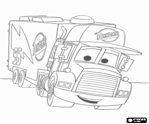 desenho de Mack, o caminh�o que puxa o reboque Rel�mpago McQueen para as corridas para colorir