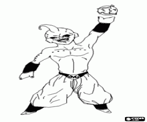 desenho de Majin Boo ou Boo, um monstro malvado com a capacidade de absorver pessoas com o objectivo de aniquilar toda a vida no universo para colorir