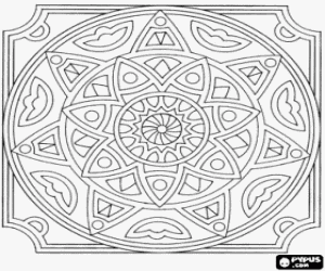 desenho de Mandala com c�rculos em forma de estrela ou flores em um quadrado para colorir
