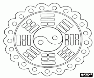 desenho de Mandala com Yin-Yang, s�mbolo do yin e do yang para colorir