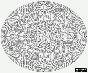 desenho de Mandala como uma estrela ou margarida em um c�rculo para colorir
