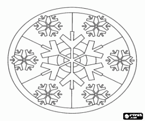 desenho de Mandala de Natal com cristais de gelo, os que formam os flocos de neve para colorir