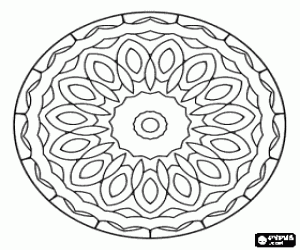 desenho de Mandala em um c�rculo com as p�talas de uma flor para colorir