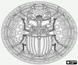 desenho de Mandala figurativo, um besouro dentro de um quadrado para colorir