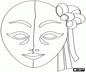 desenho de M�scara de carnaval com fitas e la�os decorativos para colorir