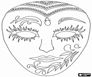 desenho de M�scara de Carnaval decorada com fantasia para colorir