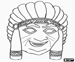 desenho de M�scara de chefe �ndio, com penas para colorir