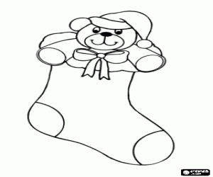 desenho de Meia de Natal pendurada com ursinho de pel�cia  para colorir