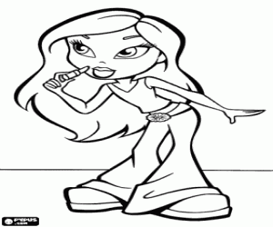 desenho de Menina Bratz pondo sobre o batom para ser mais bonita para colorir