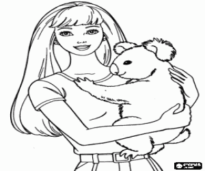desenho de Menina com um coala em seus bra�os para colorir