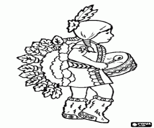 desenho de Menina �ndia na percuss�o e dan�ando durante a cerim�nia para colorir