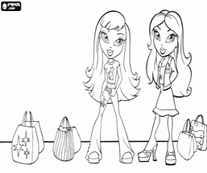 desenho de Meninas Bratz, com suas roupas primavera - ver�o, com bolsas variadas para colorir