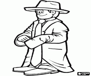 desenho de Menino vestido do senhor com um casaco, uma gravata e um chap�u para colorir