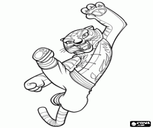 desenho de Mestre Tigresa pronta para lutar com a forma��o do mestre Shifu para colorir