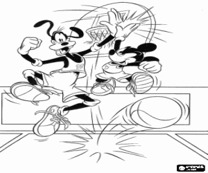 desenho de Mickey e Pateta jogando basquete, na comemora��o ao bater a cinco para colorir