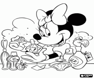 desenho de Minnie Mouse testando um perfume para colorir