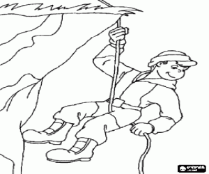 desenho de Montanhista em um rapel em uma parede vertical, uma descida controlada por uma corda para colorir