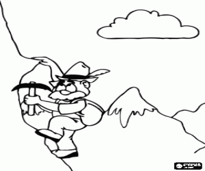 desenho de Montanhista escalando um pico para colorir