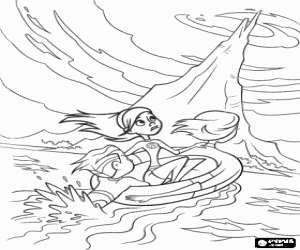 desenho de Mulher-El�stica ou Elastigirl e os seus filhos Violeta e Flecha navegando em dire��o � ilha de S�ndrome ao resgate do seu marido e pai, o Sr. Incr�vel para colorir