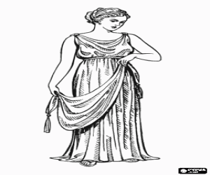 desenho de Mulher grega com a sua t�nica ou qu�ton para colorir