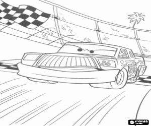 desenho de O arrogante e trapaceiro Chick Hicks ganhando a corrida para colorir