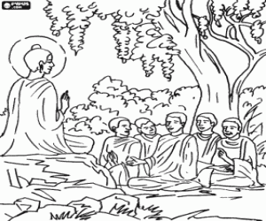 desenho de O Buda convence seus companheiros para colorir