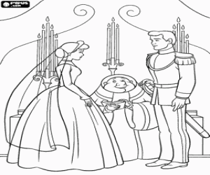 desenho de O casamento de Cinderela eo Pr�ncipe na igreja para colorir