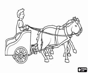 desenho de O cidad�o da Roma antiga em sua carruagem puxada por dois cavalos para colorir