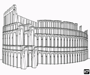 desenho de O Coliseu de Roma, gran anfiteatro que era o local de lutas de gladiadores para colorir