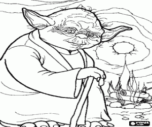 desenho de O grande mestre Yoda, um mestre de Jedi para colorir
