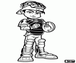 desenho de O jogador de beisebol, o receptor equipado com um capacete e prote��es para colorir