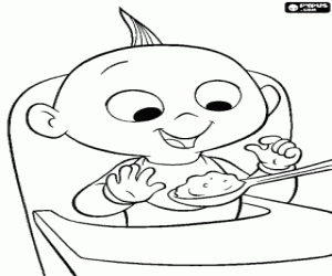 desenho de O pequeno Zez� comendo o seu mingau para colorir