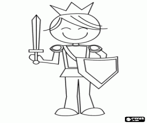 desenho de O pr�ncipe corajoso e encantador, com seu escudo e espada para colorir