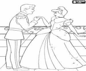 desenho de O pr�ncipe cumprimentando a princesa, ambos com os seus vestidos de gala, no terra�o do pal�cio para colorir