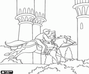 desenho de O Pr�ncipe e Cinderela a cavalo pelos jardins do pal�cio para colorir