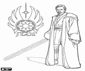 desenho de Obi-Wan Kenobi, Cavaleiro Jedi, Mestre Jedi ou Padawan para colorir