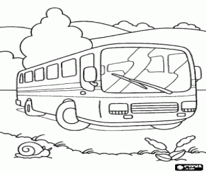 desenho de �nibus de passageiros na paisagem para colorir