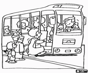 desenho de �nibus urbano no paragem do autocarro para colorir