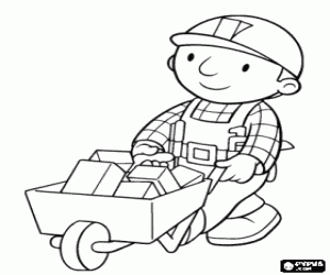desenho de Oper�rio carregando um carrinho de m�o com tijolos para colorir