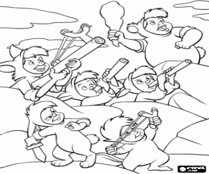 desenho de Os Meninos Perdidos prontos para defender contra o ataque inimigo para colorir