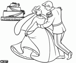 desenho de Os pr�ncipes na dan�a nupcial na sua festa de casamento para colorir