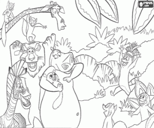 desenho de Os protagonistas das aventuras recebido pelo l�mures na floresta tropical de Madagascar para colorir