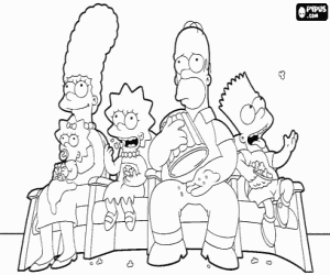 desenho de Os Simpsons no sof� assistindo televis�o e comendo pipoca para colorir