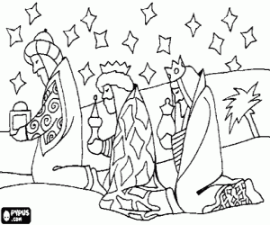 desenho de Os tr�s Magos entregam seus presentes, ouro, incenso e mirra, para o Menino Jesus para colorir