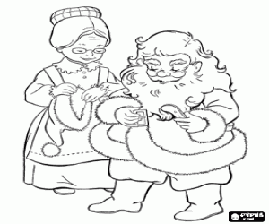 desenho de Pai Natal ou Papai Noel e sua esposa Sra. Claus para colorir