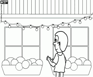 desenho de Papai colocando as guirlandas de luzes na casa para o Natal para colorir