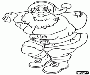 desenho de Papai Noel carregando o saco de brinquedos e andando furtivamente para colorir